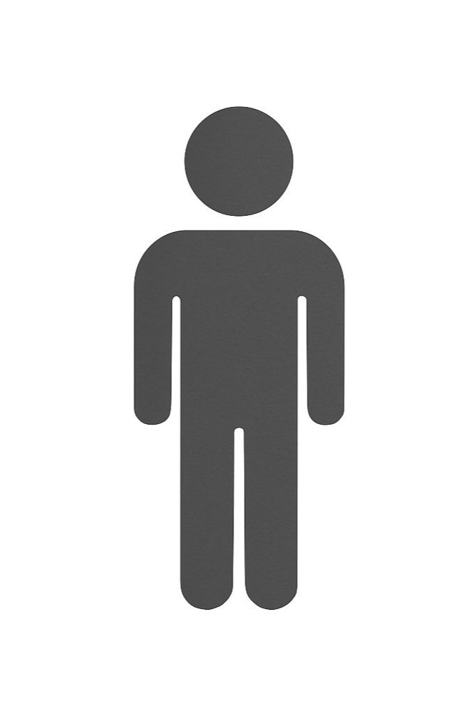 Icon of a standing person in gray on a white background.
